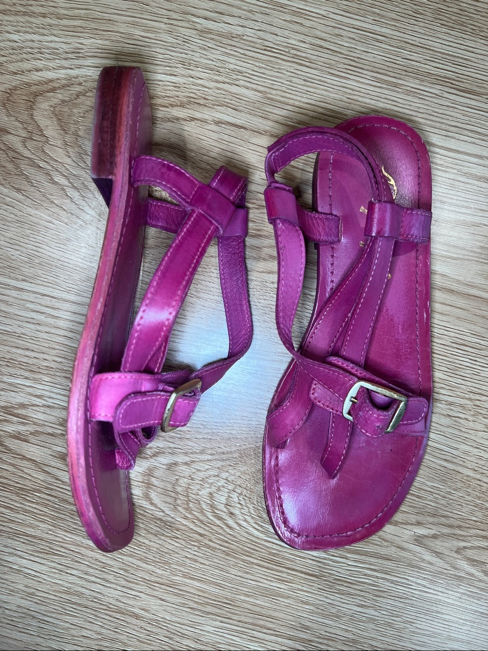 FREE PEOPLE LA RISA LEATHER SANDAL pink fuschia size 37/7